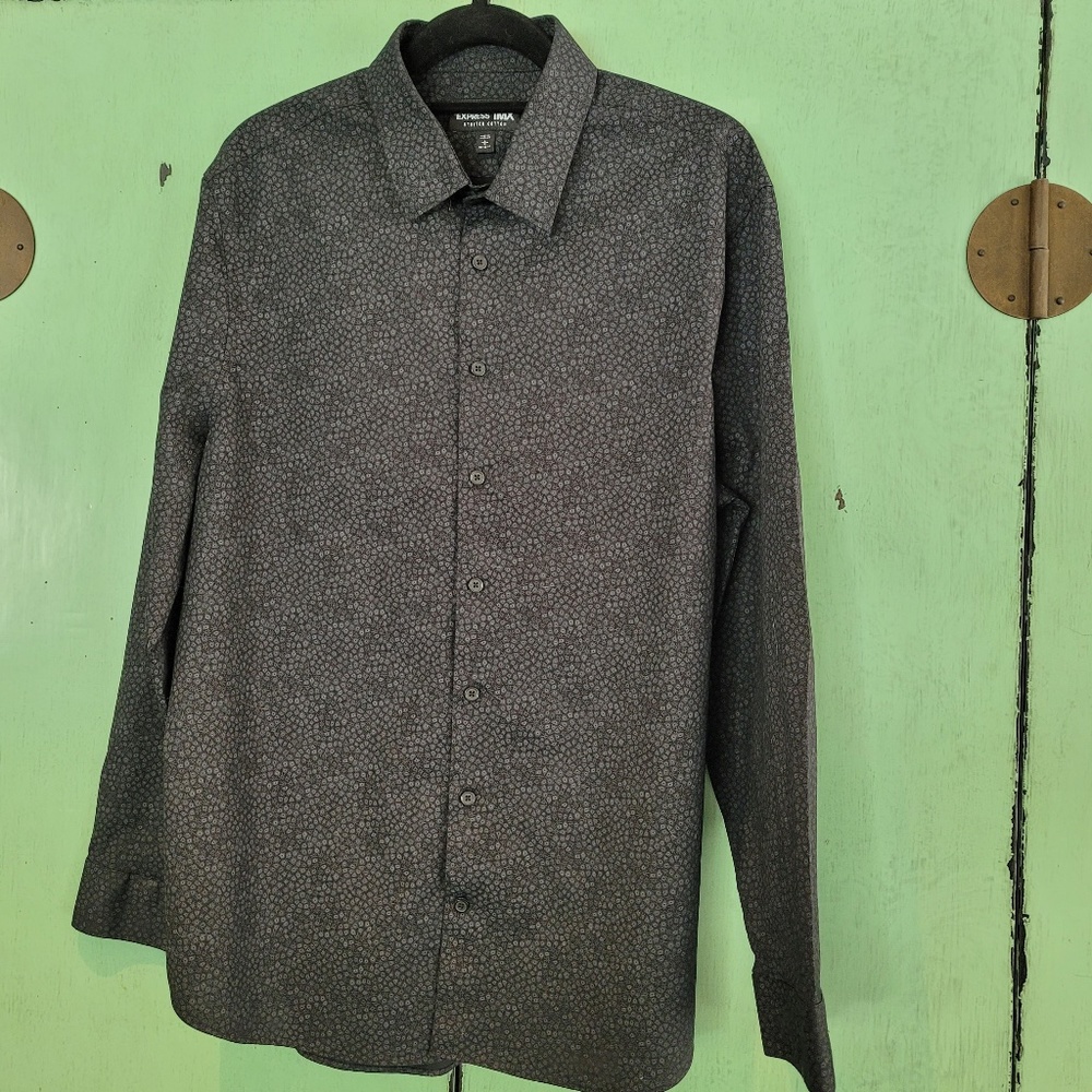 Men's Slim Fit Black Express button-down shirt, stretch cotton